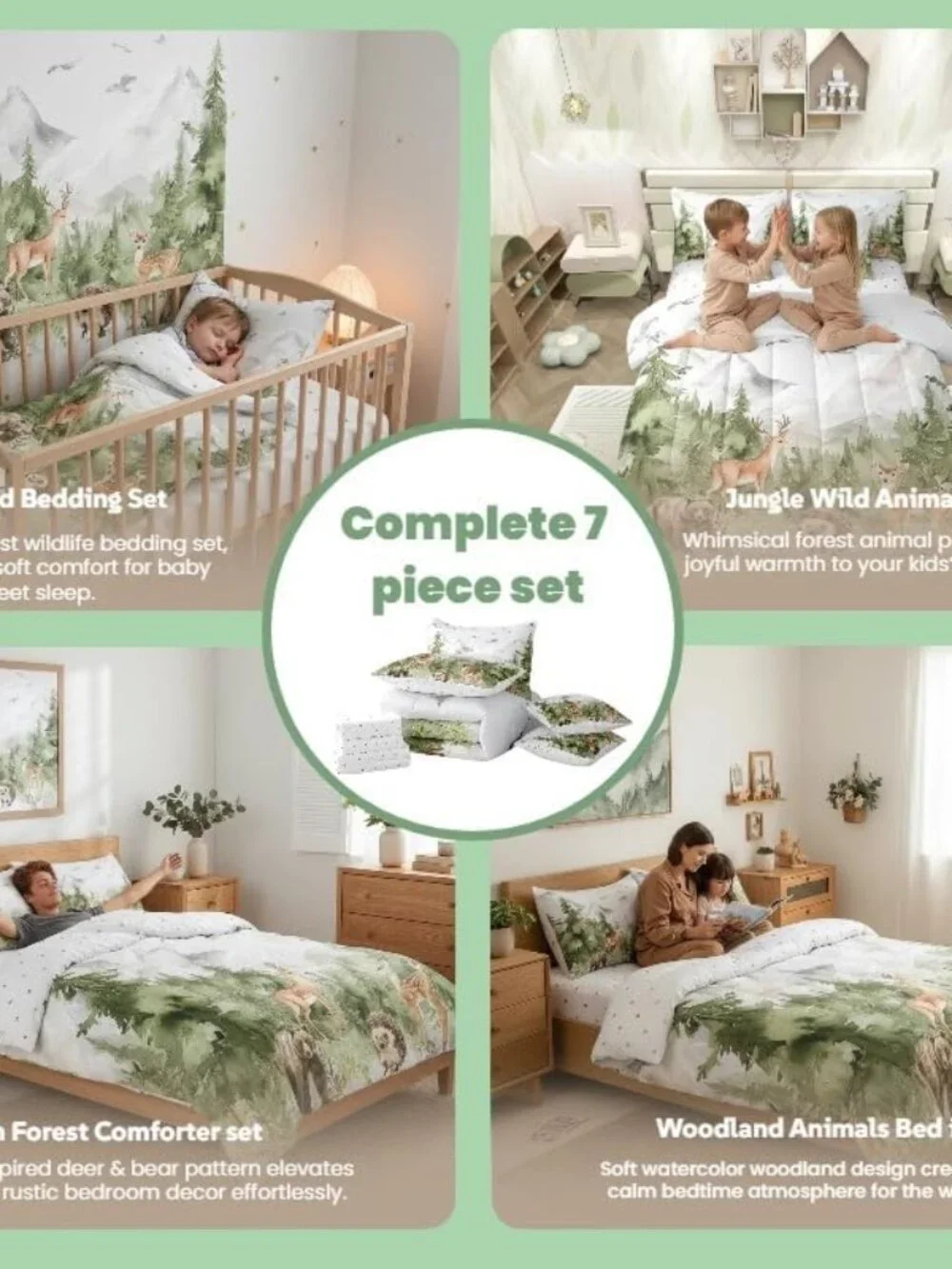 Giant Mountain Forest 7 Piece Comforter Set Twin Woodland Deer Bear Hedgehog Bir